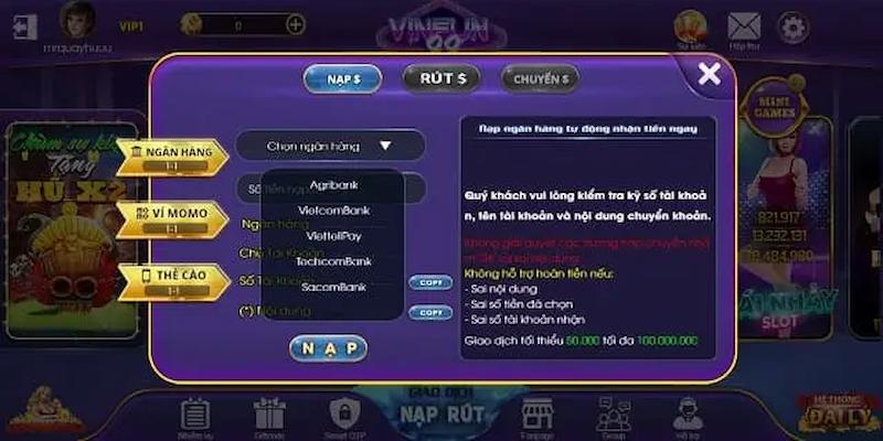 Vinfun88 - Chi tiết cổng game đẳng cấp top đầu tại Việt Nam 5 Hướng dẫn cách nạp tiền Vinfun88