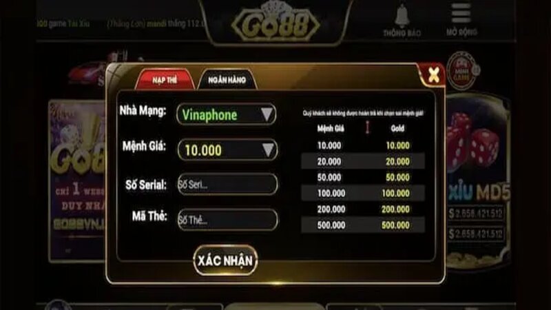 Hướng dẫn cách nạp tiền tại go88vn live
