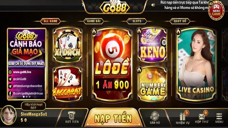 Game bài ở cổng game go88vn live