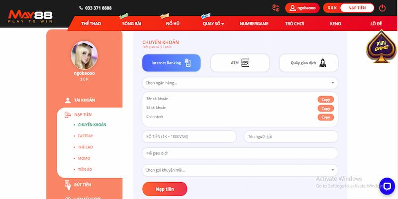 Hướng dẫn cách nạp tiền nhanh chóng và tiện lợi tại May88win