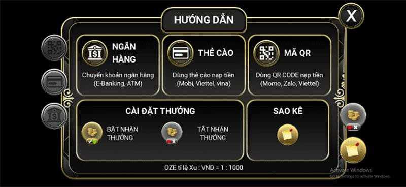 Oze6868 - Cổng Game Đổi Thưởng Hot Nhất Hiện Nay 4 Hướng dẫn các bước rút, nạp tiền Oze6868