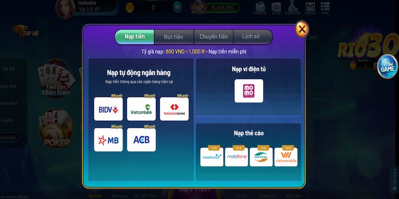 Hướng dẫn cách nạp tiền Rio66 siêu đơn giản