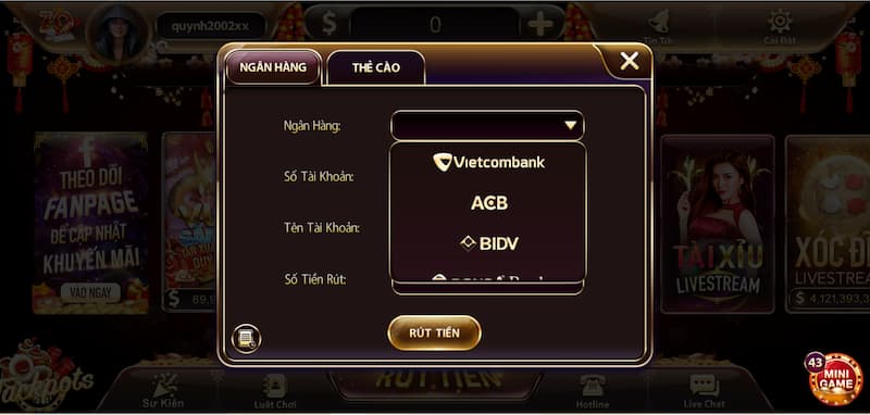 Rút tiền tại cổng game Zowin