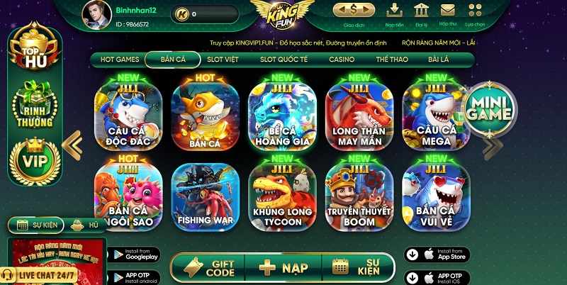 Game bắn cá nổi bật của cổng game King fun