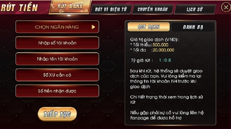 Hướng dẫn các bước rút tiền Zik club