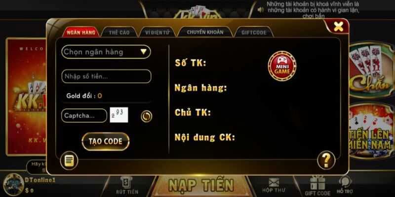 Kk vin - Cổng game bài đổi thưởng quý tộc và chất lượng nhất 2024 4 Hướng dẫn các bước nạp tiền vào tài khoản Kk vin