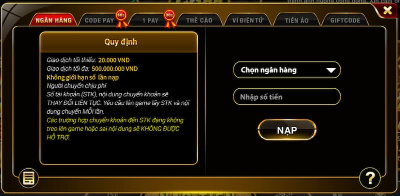 Go88 Club - Thiên đường của những sản phẩm game bài ăn tiền 5 Hướng dẫn nạp tiền vào Go88 club