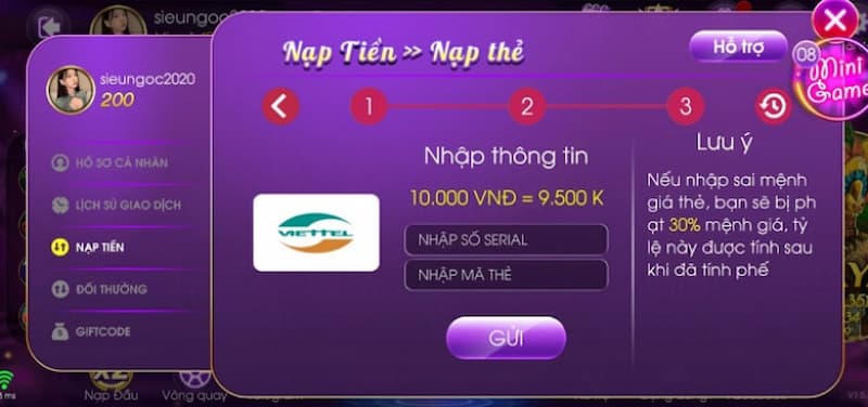 Hướng dẫn nạp tiền vào Ken88