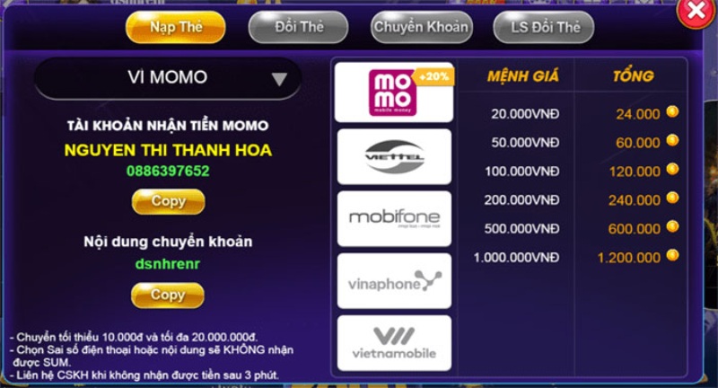Sunvip - Cổng game với hàng loạt tựa game hot hit nhất năm 2024 4 Hướng dẫn nạp tiền vào Sunvip cực nhanh chóng