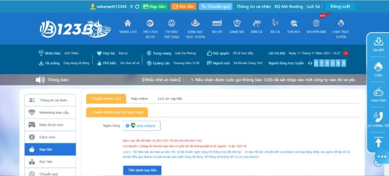 123B - Trang cá cược online chất lượng top đầu thị trường 6 Cách nạp tiền vào account nhà cái nhanh chóng