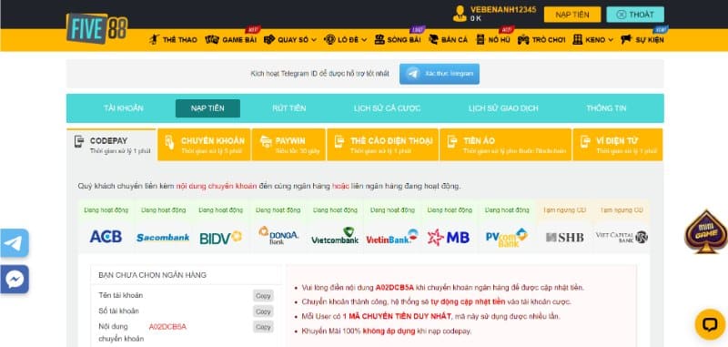 Five88 - Trải nghiệm không gian cá cược uy tín đỉnh cao 6 Hướng dẫn cách nạp tiền Five88 cho người mới